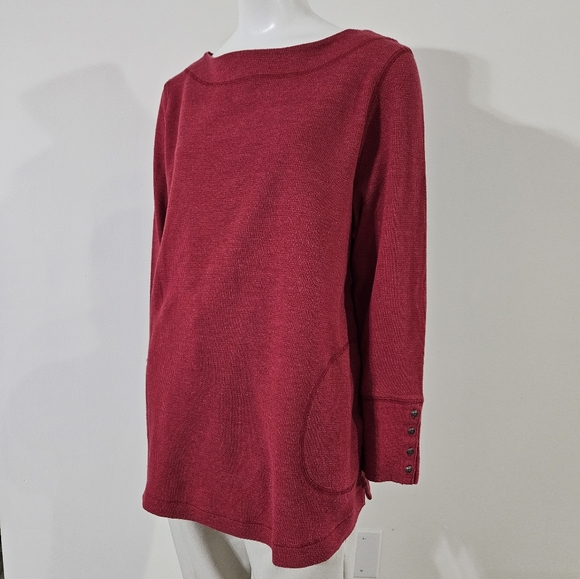 J.Jill Womens Red Waffle Knit Cotton Blend Cozy Long Sleeve Top Heathered Red XL - Picture 5 of 12